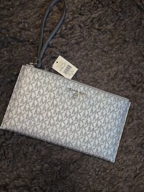 Michael Kors Silver MK Logo Wristlet Pouch